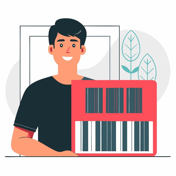 Vector ilustración conceptual de la tecnología de escaneo de códigos de barras