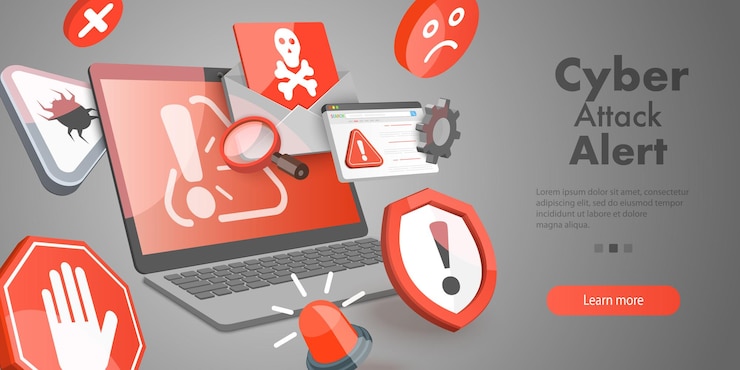 Vector ilustración conceptual del vector d de la alerta de ataque cibernético para el robo de información personal