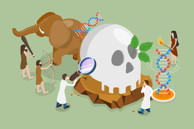 Ilustración conceptual del vector plano isométrico 3D de la antropología