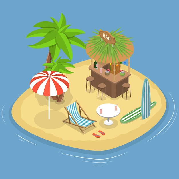 Ilustración conceptual de vector plano isométrico 3D de la barra de Tiki