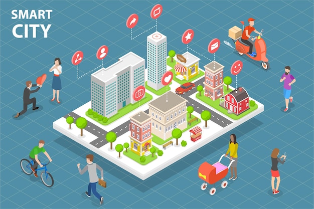 Ilustración conceptual de vector plano isométrico 3D de ciudad inteligente