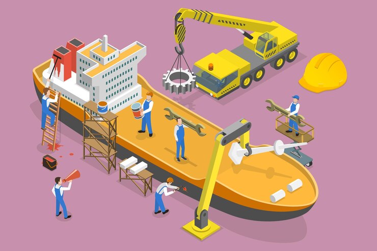 Vector ilustración conceptual de vector plano isométrico 3d de construcción naval