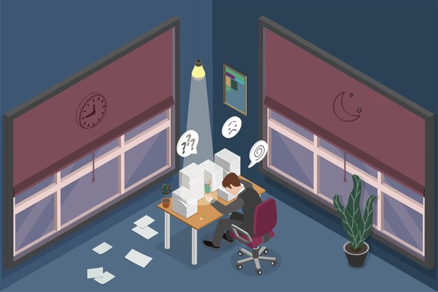 Ilustración conceptual de vector plano isométrico 3D de un escritor frustrado