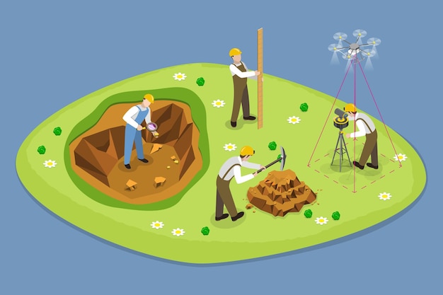 Ilustración conceptual del vector plano isométrico 3D de la geodesia