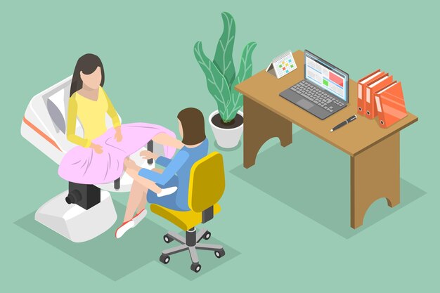 Ilustración conceptual de vector plano isométrico 3D del ginecólogo