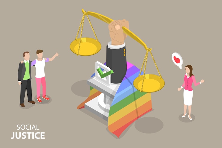 Vector ilustración conceptual del vector plano isométrico 3d de la justicia social