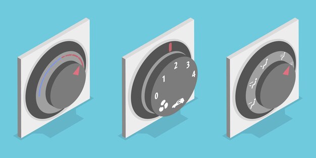 Ilustración conceptual de vector plano isométrico 3D de la manija de control del clima
