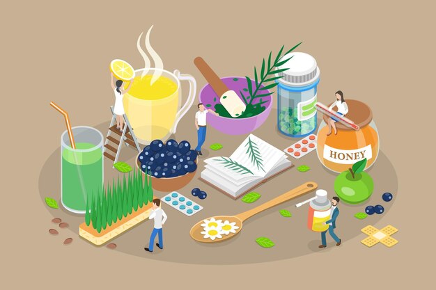 Ilustración conceptual del vector plano isométrico 3D de la naturopatía