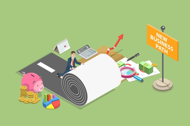 Ilustración conceptual de vector plano isométrico 3D de la nueva ruta de negocios