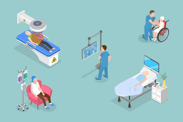 Ilustración conceptual de vector plano isométrico 3D de la oncología