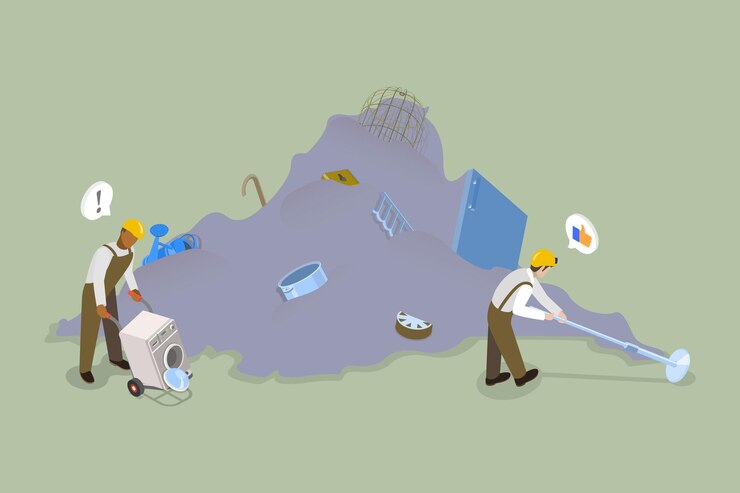 Vector ilustración conceptual de vector plano isométrico 3d de la reutilización de chatarra metálica