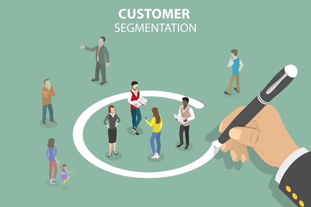 Ilustración conceptual del vector plano isométrico 3D de la segmentación de clientes
