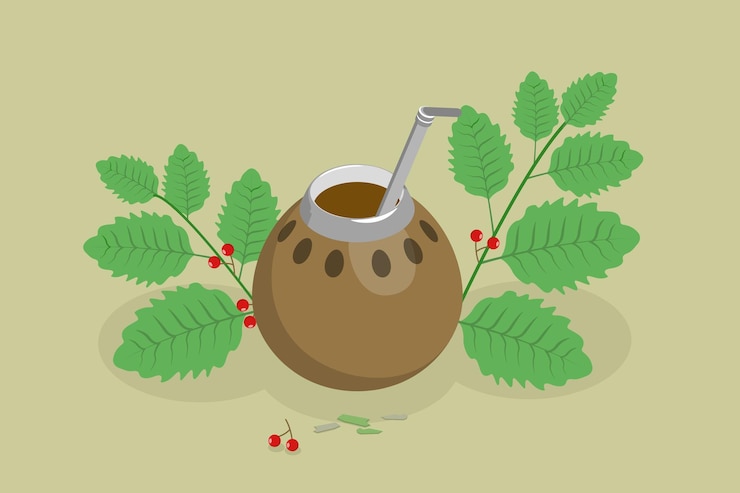 Vector ilustración conceptual de vector plano isométrico 3d del té mate, una bebida caliente sudamericana