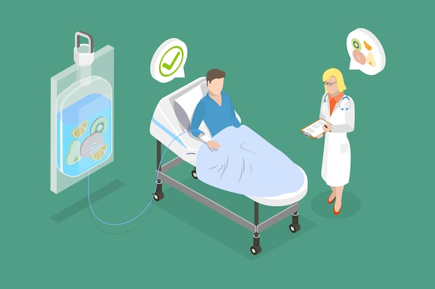 Ilustración conceptual de vector plano isométrico 3D de la terapia con vitaminas