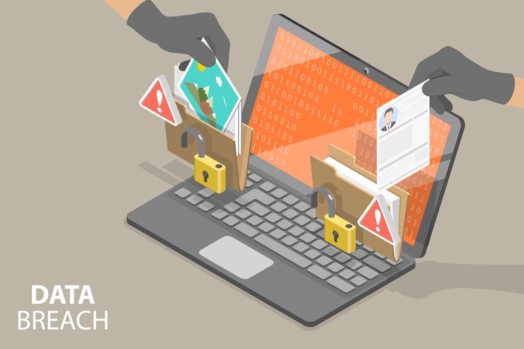 Vector ilustración conceptual de un vector plano isométrico 3d de la violación de datos