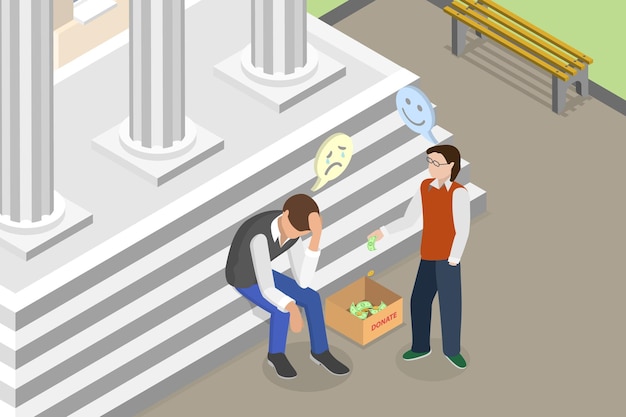Ilustración conceptual de vectores planos isométricos 3D de Beggar