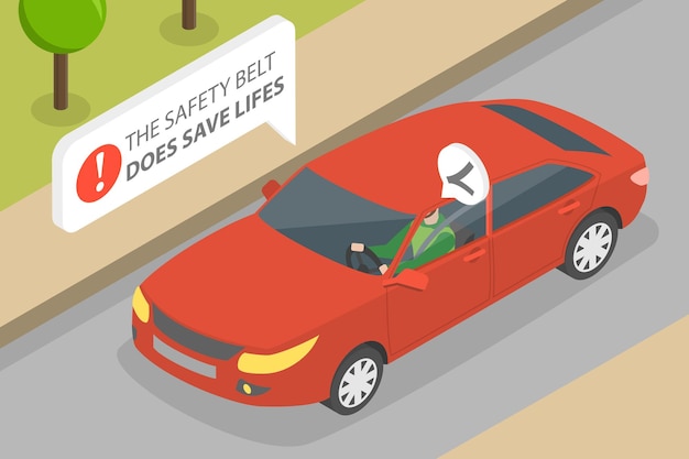 Ilustración conceptual de vectores planos isométricos 3D del cinturón de seguridad