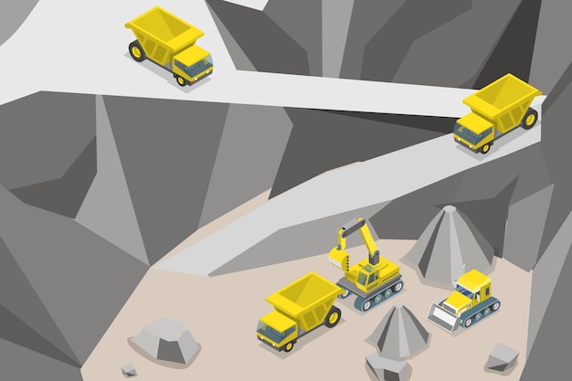 Ilustración conceptual de vectores planos isométricos 3D de la maquinaria industrial