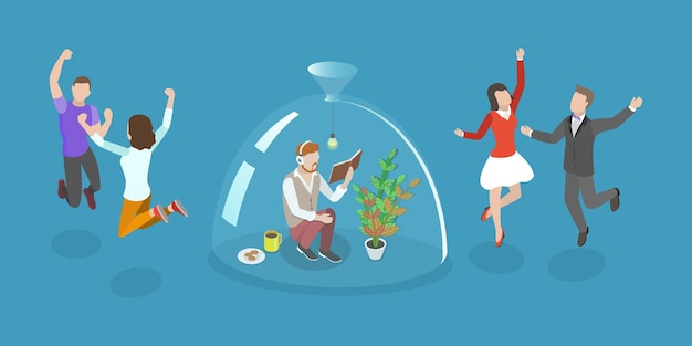 Ilustración conceptual de vectores planos isométricos 3D de los tipos de temperamento de la personalidad humana