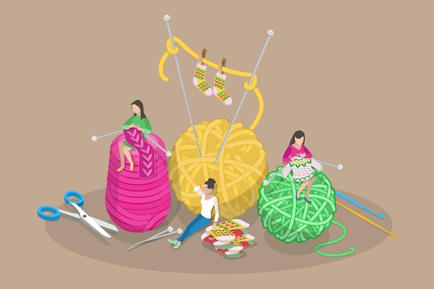 Ilustración conceptual de vectores planos isométricos 3D de trabajo de punto