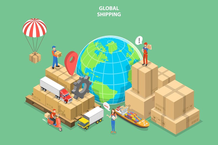 Vector ilustración conceptual de vectores planos isométricos 3d del transporte marítimo mundial
