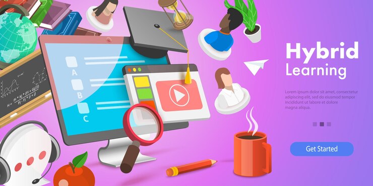 Vector ilustración conceptual vectorial 3d de aprendizaje híbrido o mixto