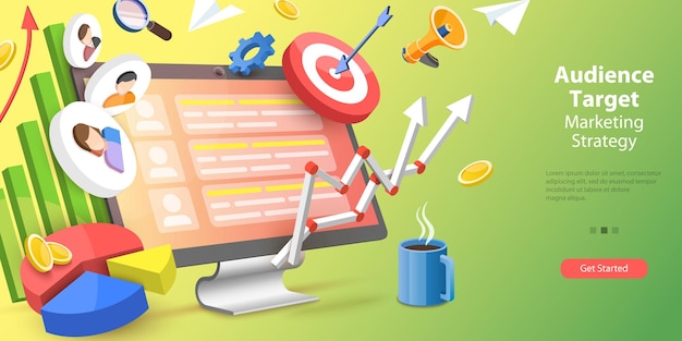 Ilustración conceptual vectorial 3D de la estrategia de marketing de la audiencia objetivo