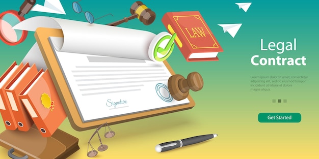 Ilustración conceptual vectorial 3D de la firma de un contrato legal