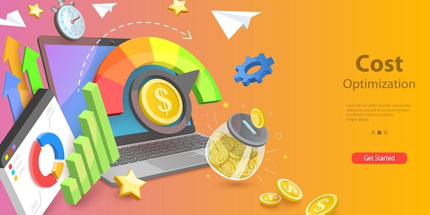 Ilustración conceptual vectorial 3D de la optimización de costos