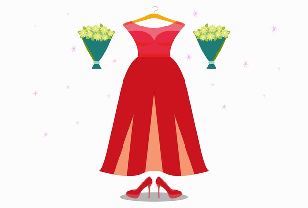Ilustración conceptual del vestido de novia femenino elegante y hermoso