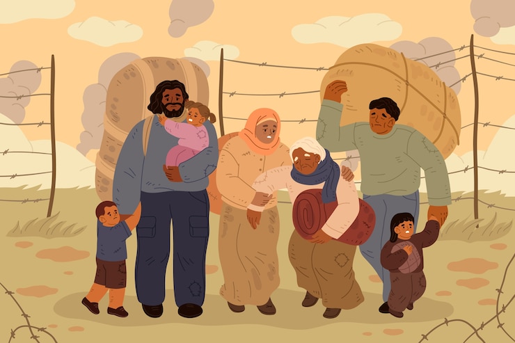 Vector ilustración para la concienciación del día mundial de los refugiados