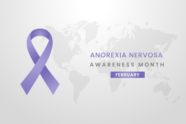 Ilustración de concienciación sobre el cáncer de anorexia en fondo blanco con cinta de color púrpura claro