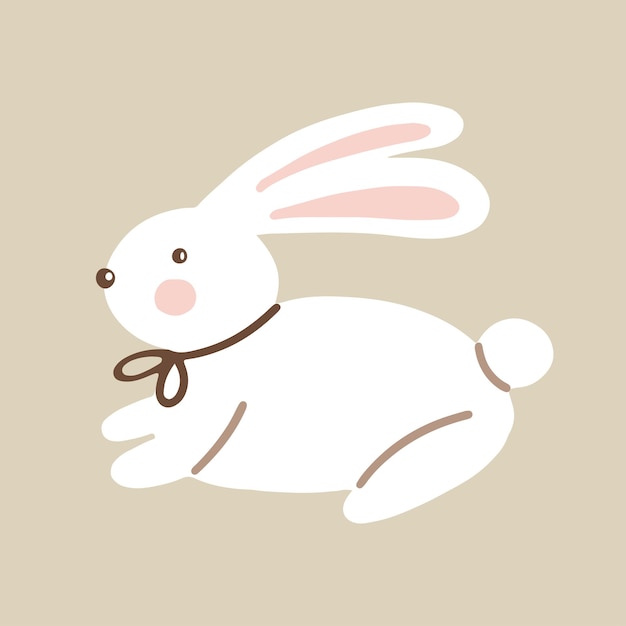 Ilustración de un conejo blanco con colores pastel sobre un fondo beige