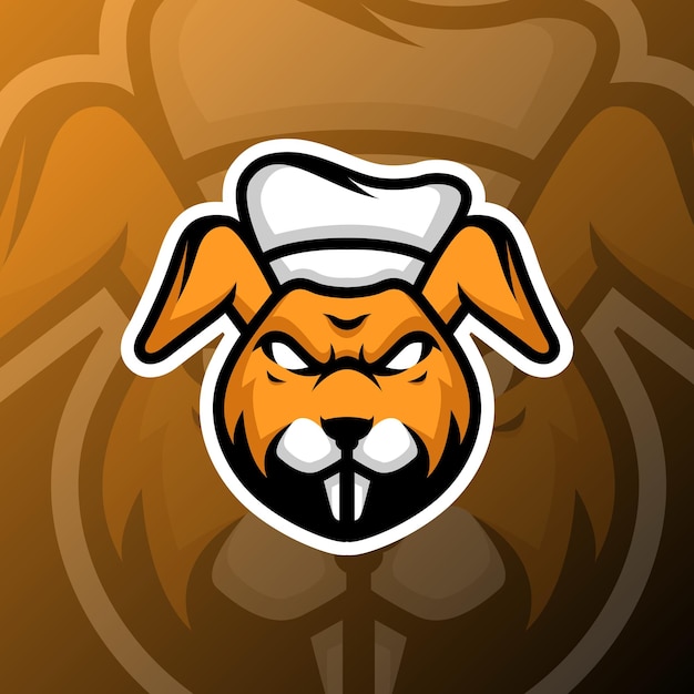 Ilustración de un conejo chef en estilo de logotipo de esport