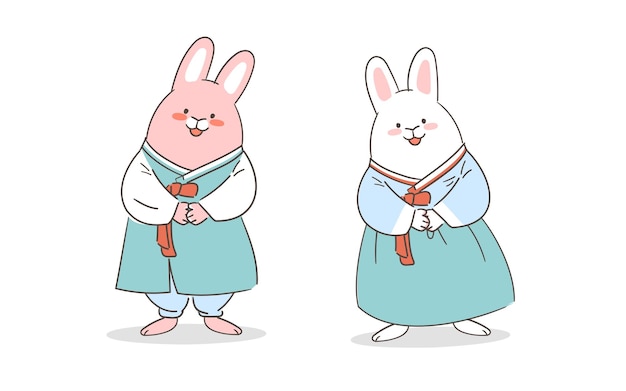 Una ilustración de un conejo en hanbok