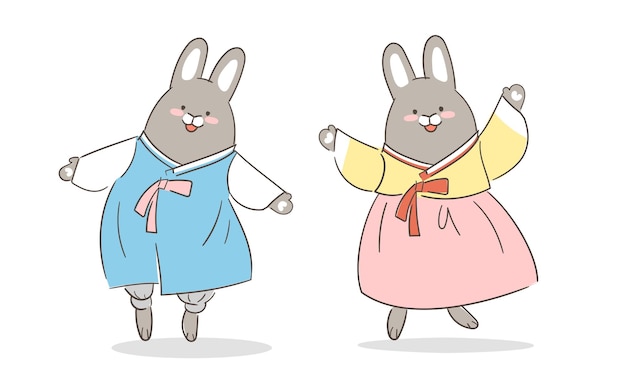 Una ilustración de un conejo en hanbok