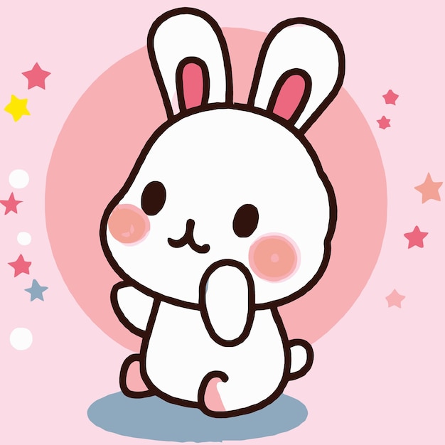 Ilustración de conejo lindo Conejo kawaii chibi estilo de dibujo vectorial Conejo de dibujos animados Conejito de Pascua