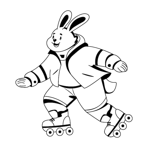Ilustración de un conejo patinando en estilo glifo