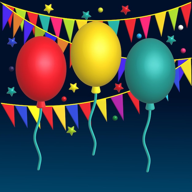 Vector ilustración de confeti y globos de celebración 3d