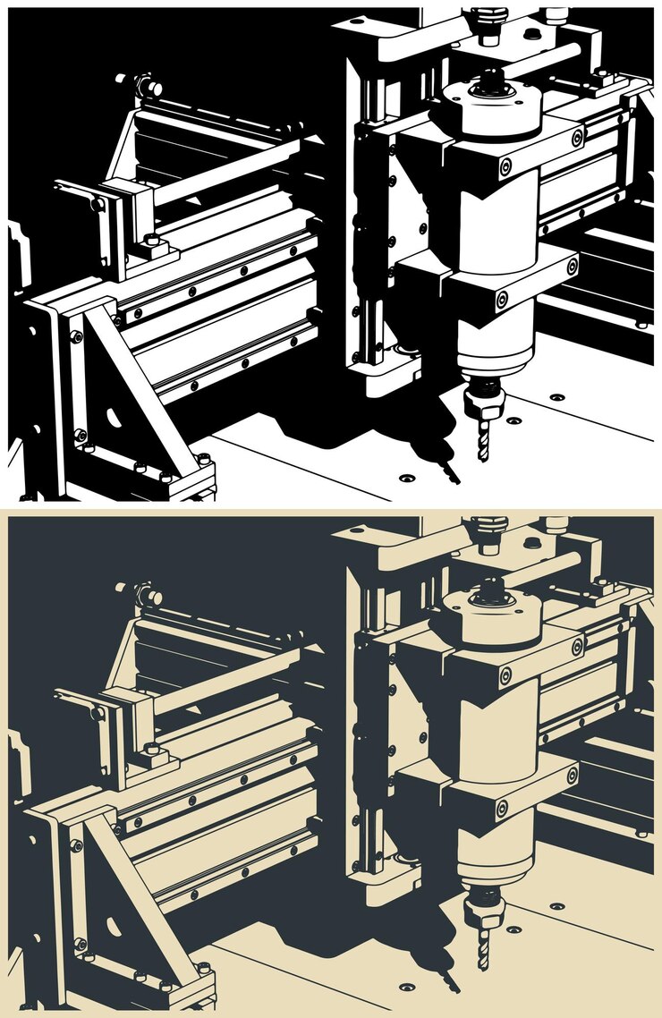 Vector ilustración de la configuración del enrutador cnc