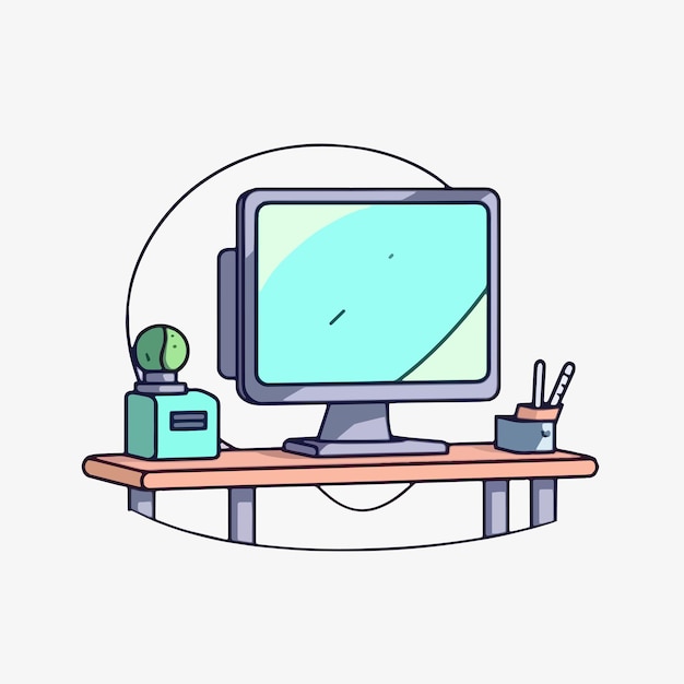 Vector ilustración de la configuración de escritorio de iconos de dibujos animados de vector de computadora para el estudio de negocios de trabajo obtener ingresos