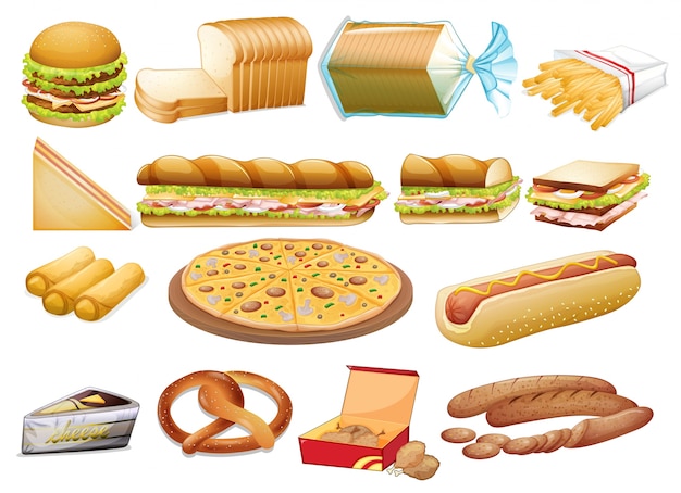 Ilustración de un conjunto de alimentos