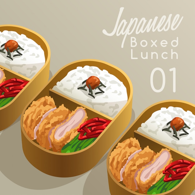 Ilustración de conjunto de almuerzo en caja japonesa