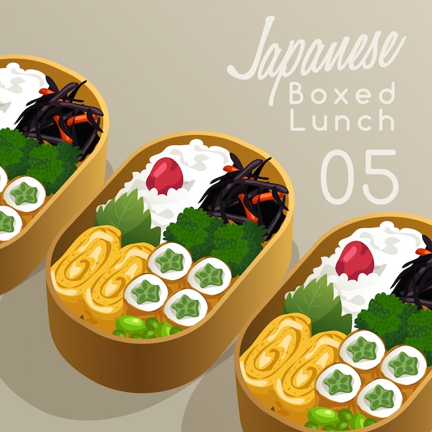 Ilustración de conjunto de almuerzo en caja japonesa