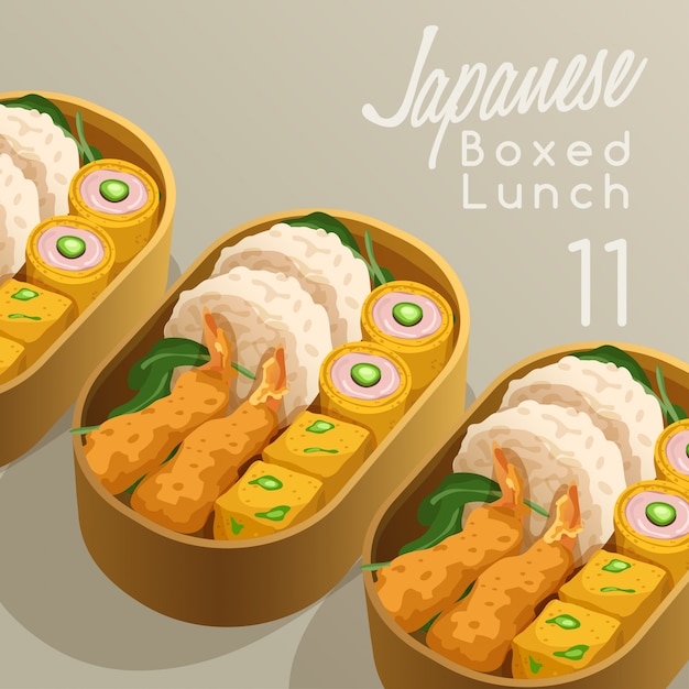 Ilustración de conjunto de almuerzo en caja japonesa