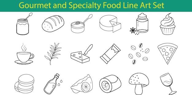 Ilustración del conjunto de arte de la línea de alimentos gourmet y especializados