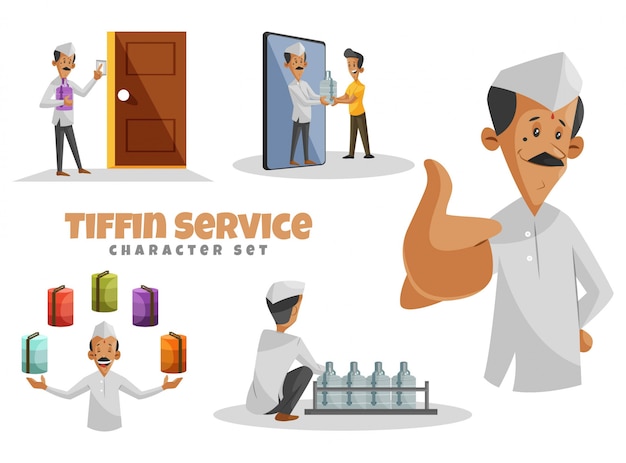 Ilustración del conjunto de caracteres del servicio tiffin