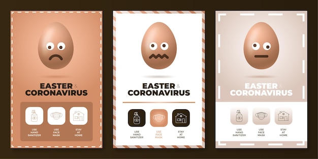 Ilustración de conjunto de cartel de icono todo en uno de coronavirus de pascua