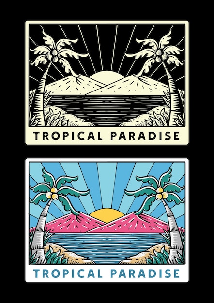 Ilustración de conjunto de carteles de paraíso tropical