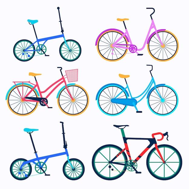 Vector ilustración de conjunto de colección de bicicletas modernas y retro